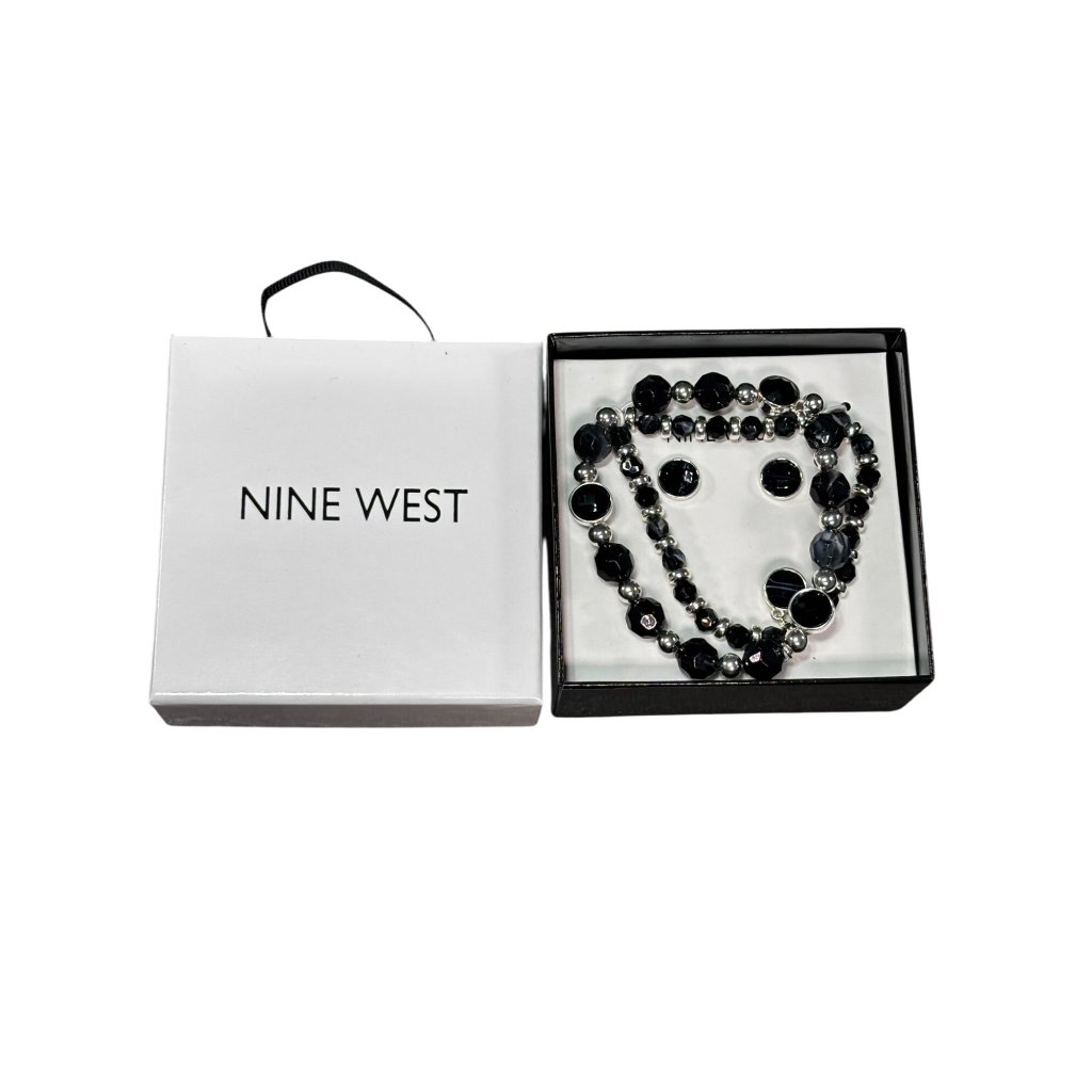 Nine West Black Beaded Bracelet Earrings Set With Gift Box 19$